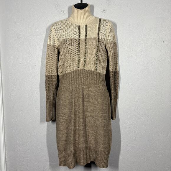 Moda INternational Chain Accent Sweater Dress Sheath Long Sleeve Tan - S - Picture 6 of 12